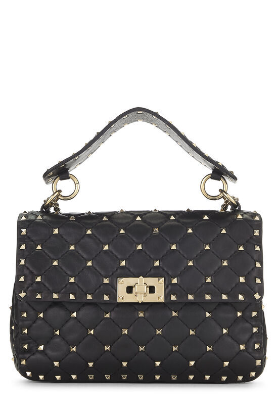 BLACK LEATHER ROCKSTUD SPIKE SHOULDER BAG